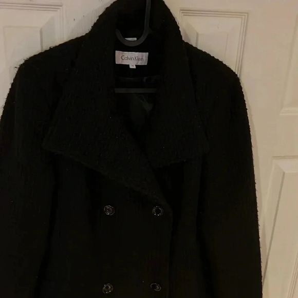 Calvin Klein black tweed Wool Pea Coat Sz 10 - Picture 12 of 17